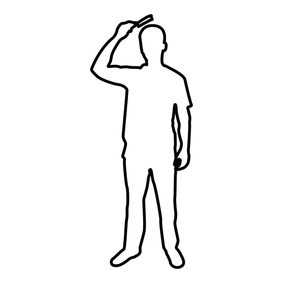 Man is combing hair use hairbrush Front view vector