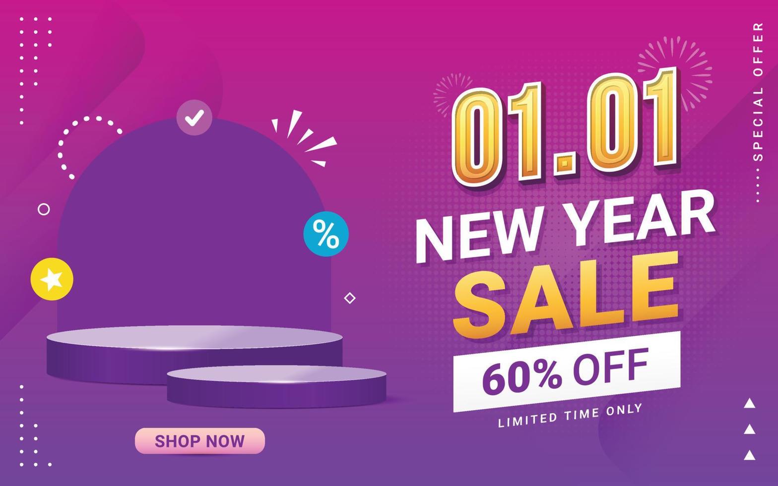 New Year sale discount banner template promotion vector