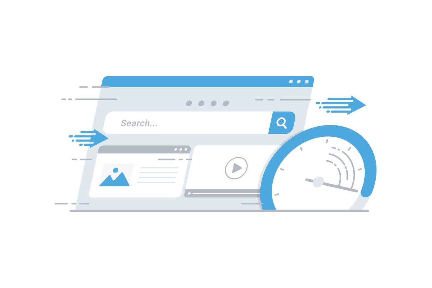 Navegador web con velocidad de prueba de velocímetro de ilustración de vector de conexión a Internet