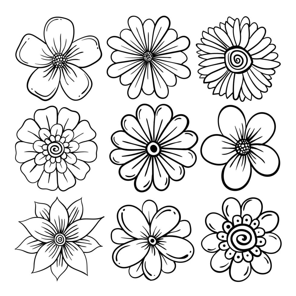 Flowers doodle set illustration Premium Vector
