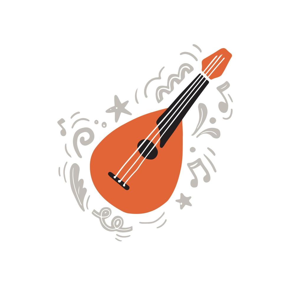 Mandolin surrounded with notes and ornaments vector