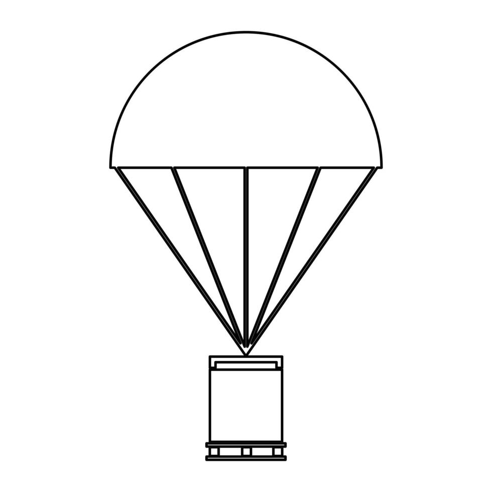 Parachute with cargo contour outline line icon black color vector illustration image thin flat style