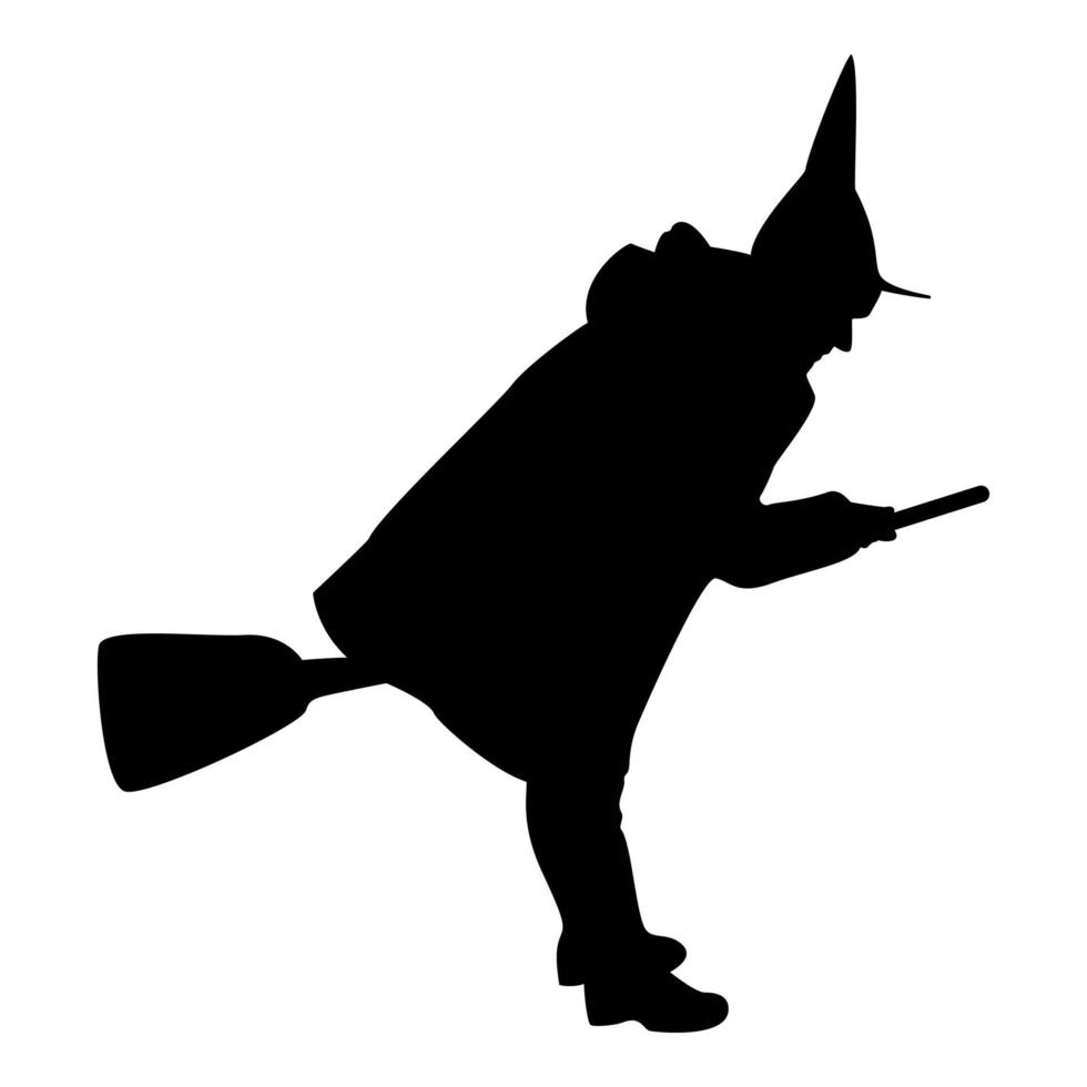 Silhouette fairy wizard witch flying on broom vector