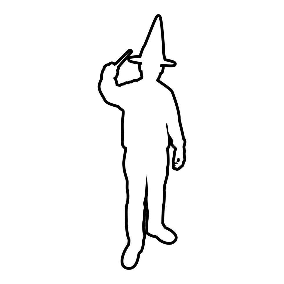 Wizard holds magic wand trick Waving Sorcery vector
