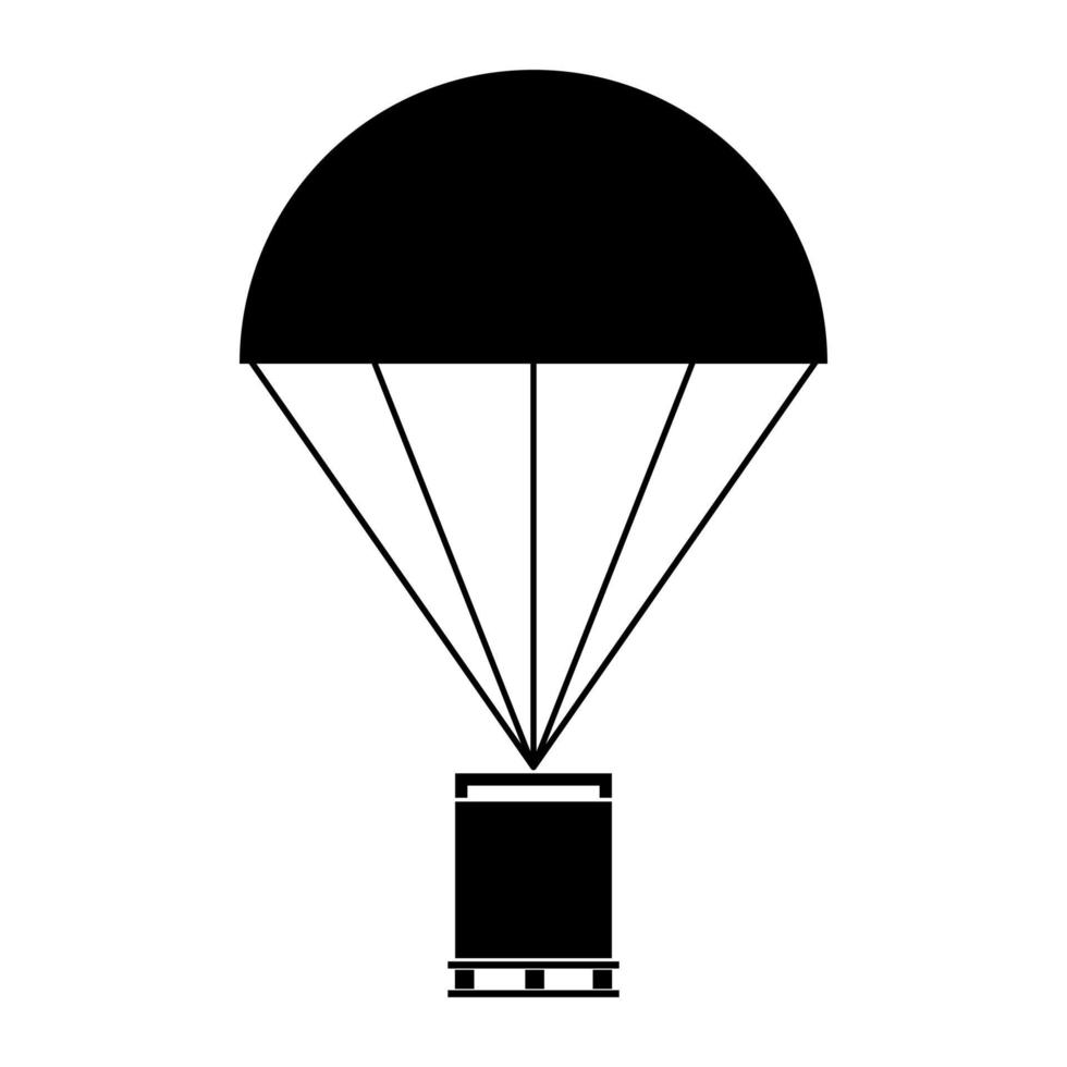 Parachute with cargo icon black color vector illustration image flat style