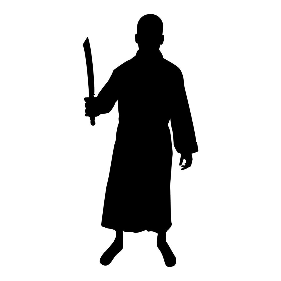 Silhouette man with sword machete cold weapons in vector