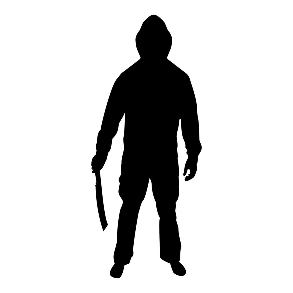 Silhouette man with sword machete cold weapons in vector
