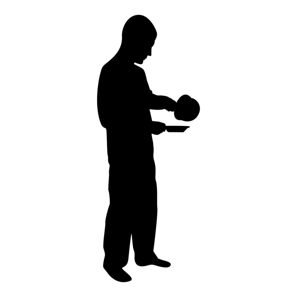 Silhouette man with saucepan in his hands vector