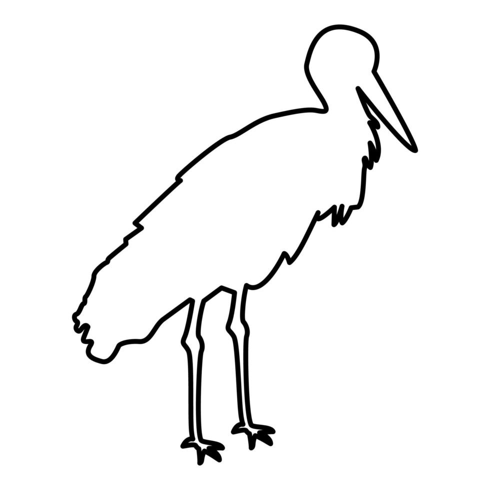 Stork Bird standing Crane Heron contour outline vector