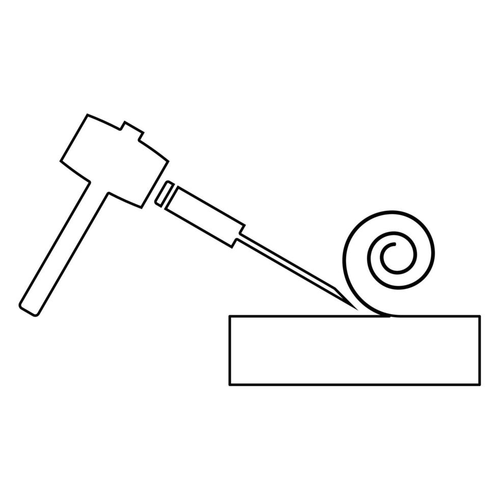 Hammer and wood carpentry contour outline line icon black color vector illustration image thin flat style
