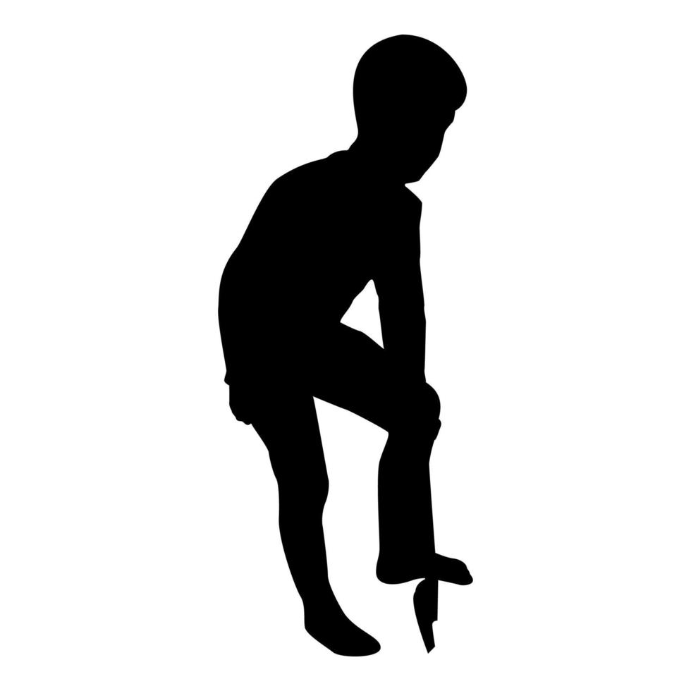 Silhouette boy digging children's shovel young vector