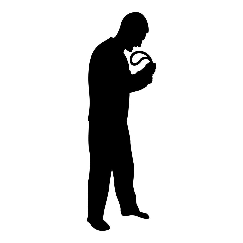 Silhouette angry man with belt in hand for vector