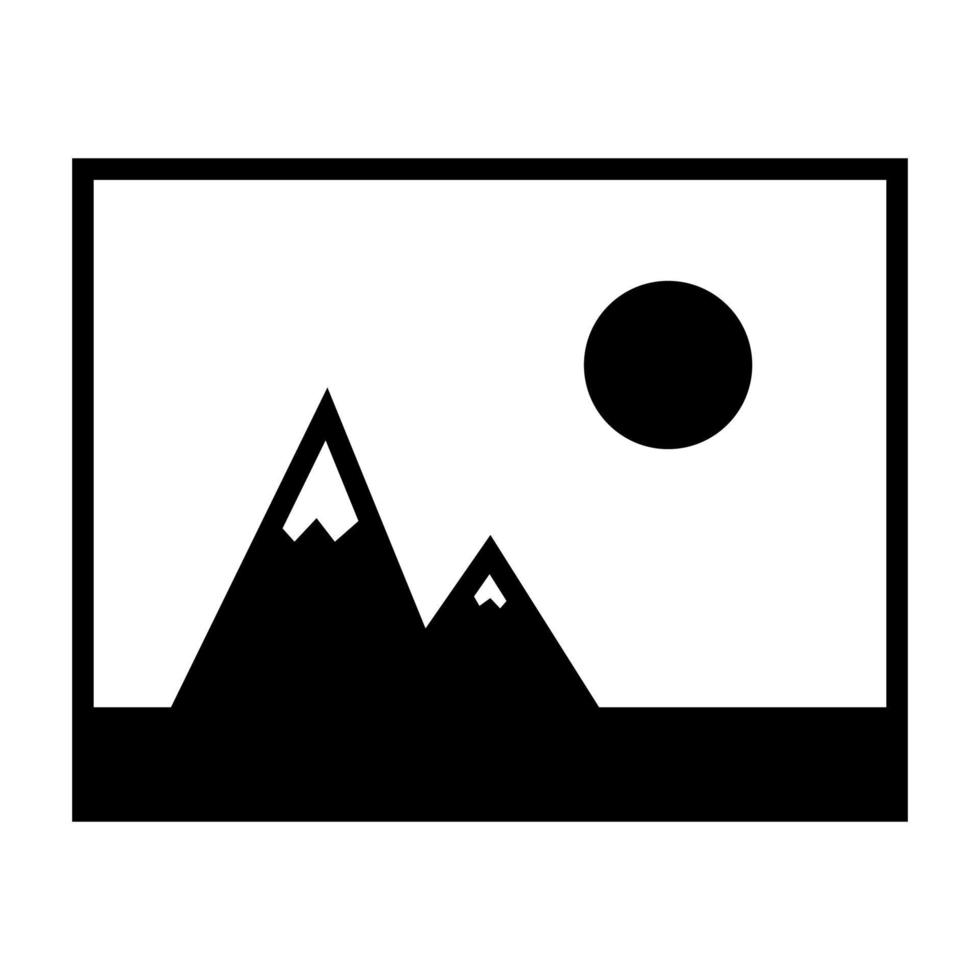 imagen de montañas y sol icono negro. vector