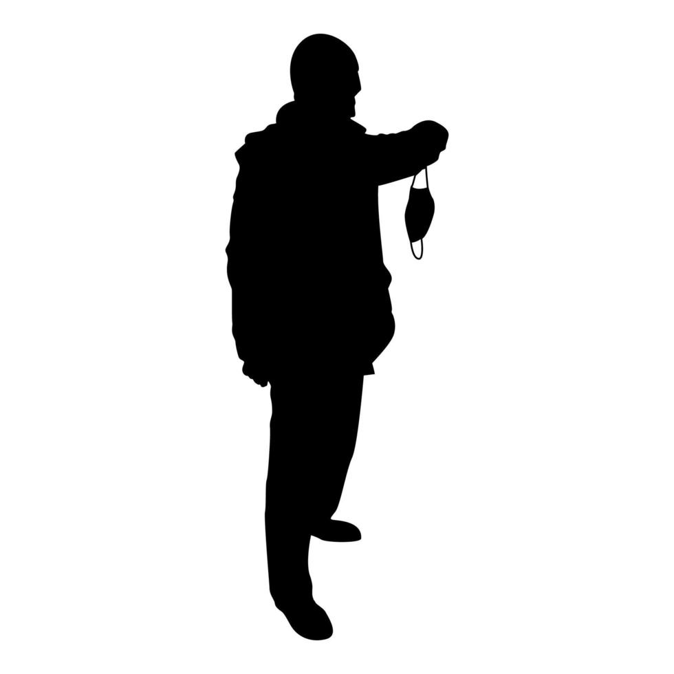 Silhouette man hold face medical mask in hand arm vector
