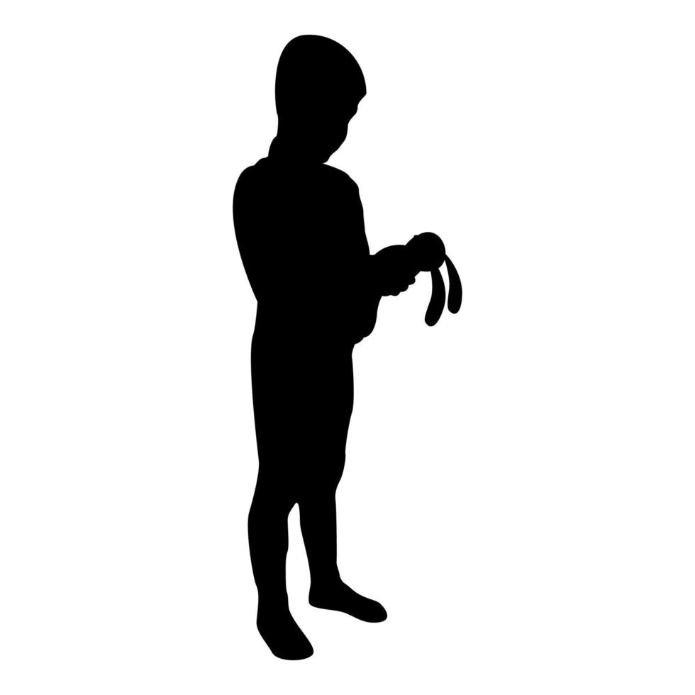 Silhouette boy holds toy child hold bunny hare vector