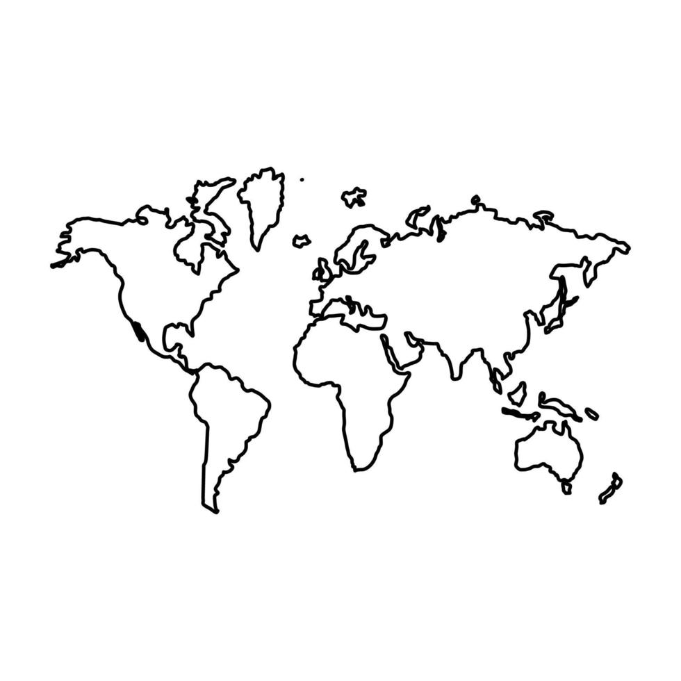 World map contour outline line icon black color vector illustration image thin flat style