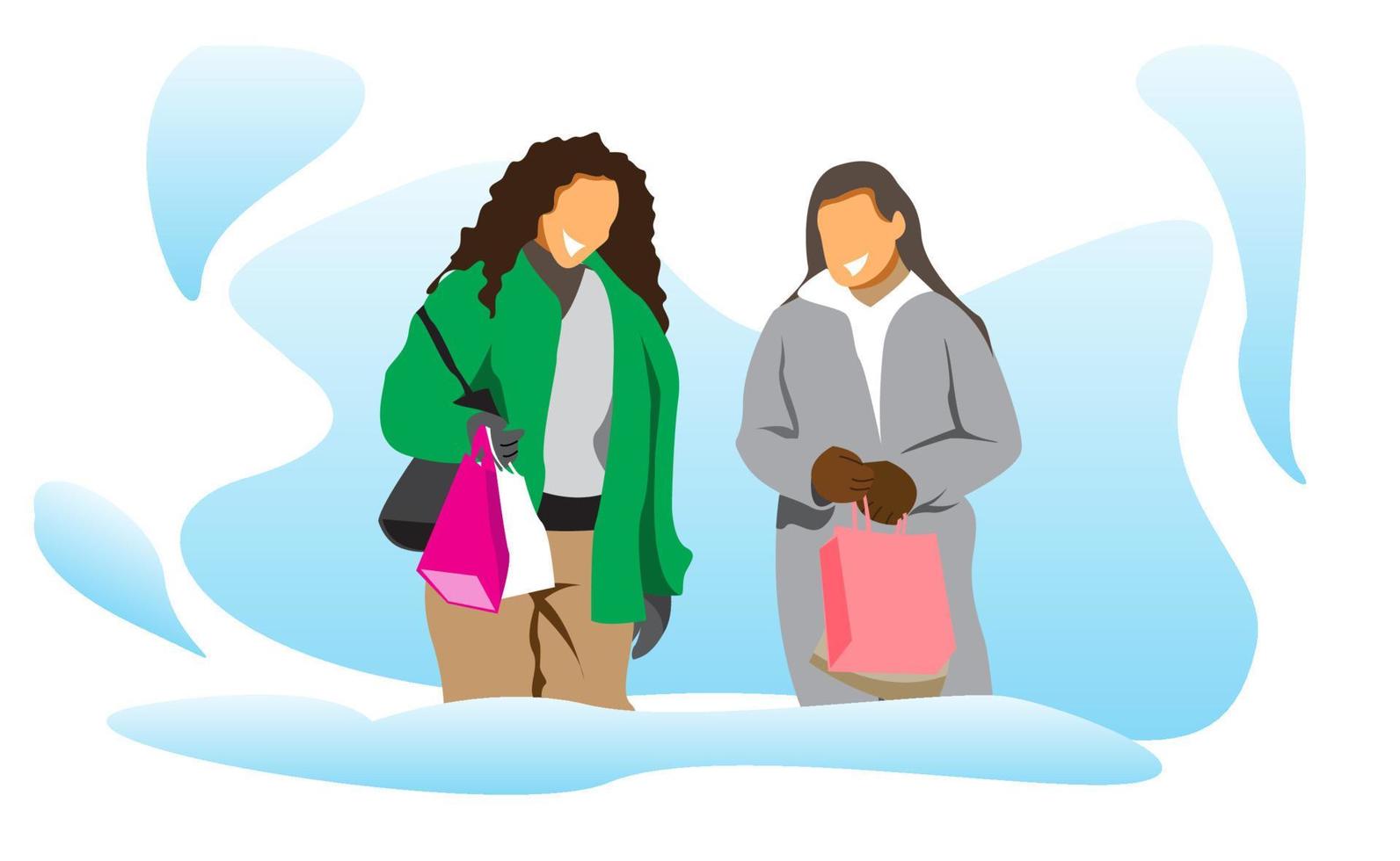 Illustration vector graphic of two women who were chatting after shopping. Vector illustration