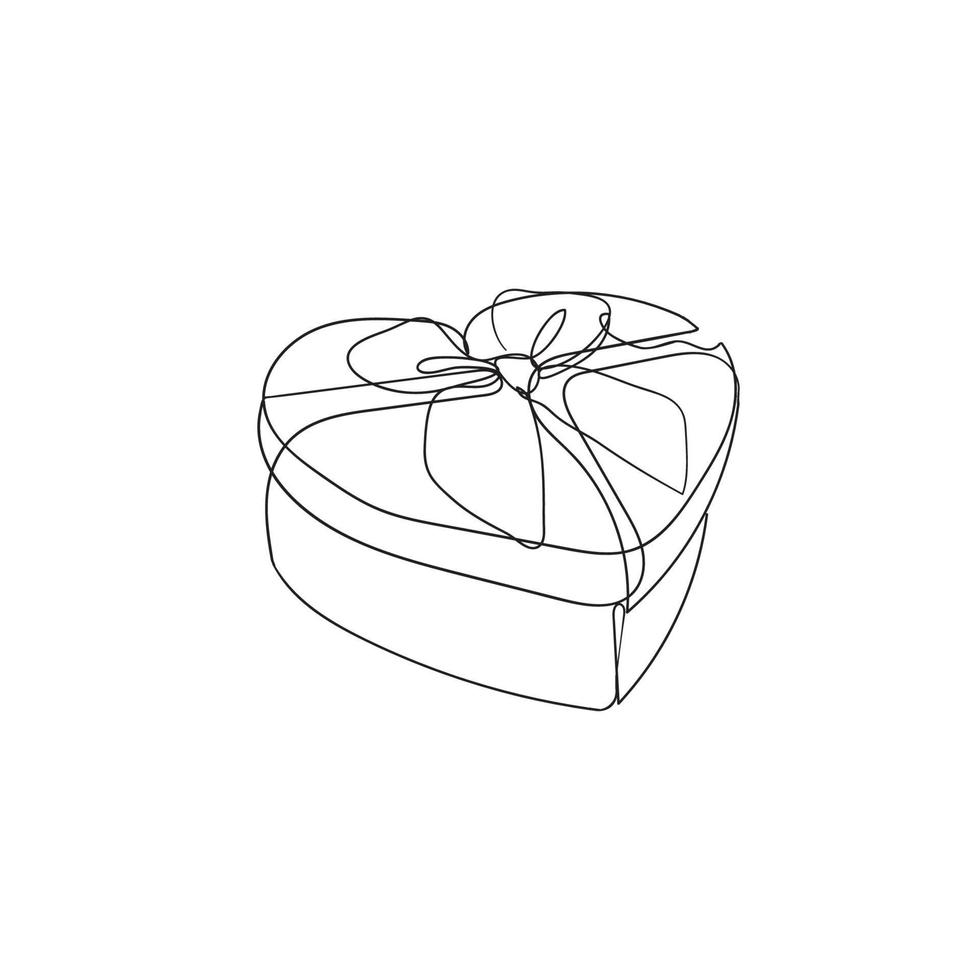 caja de regalo de dibujo de línea continua presente con vector de ilustración de forma de amor de corazón
