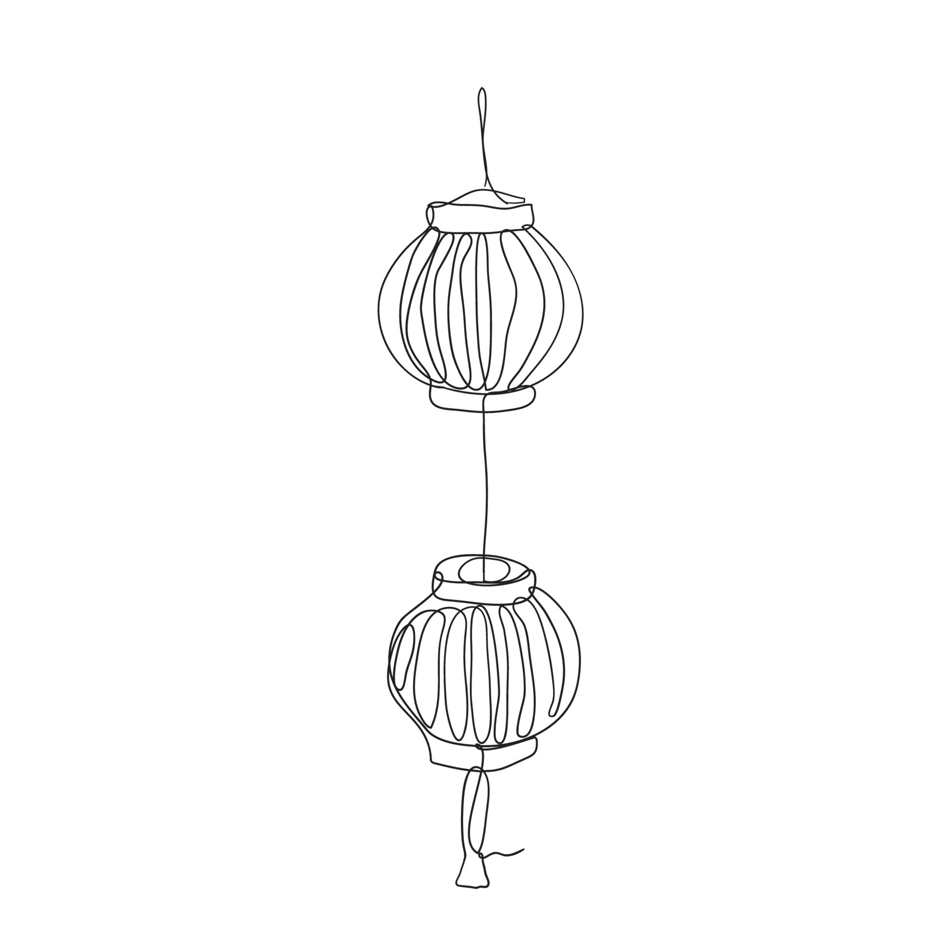 continuous line drawing chinese paper lantern festival illustration