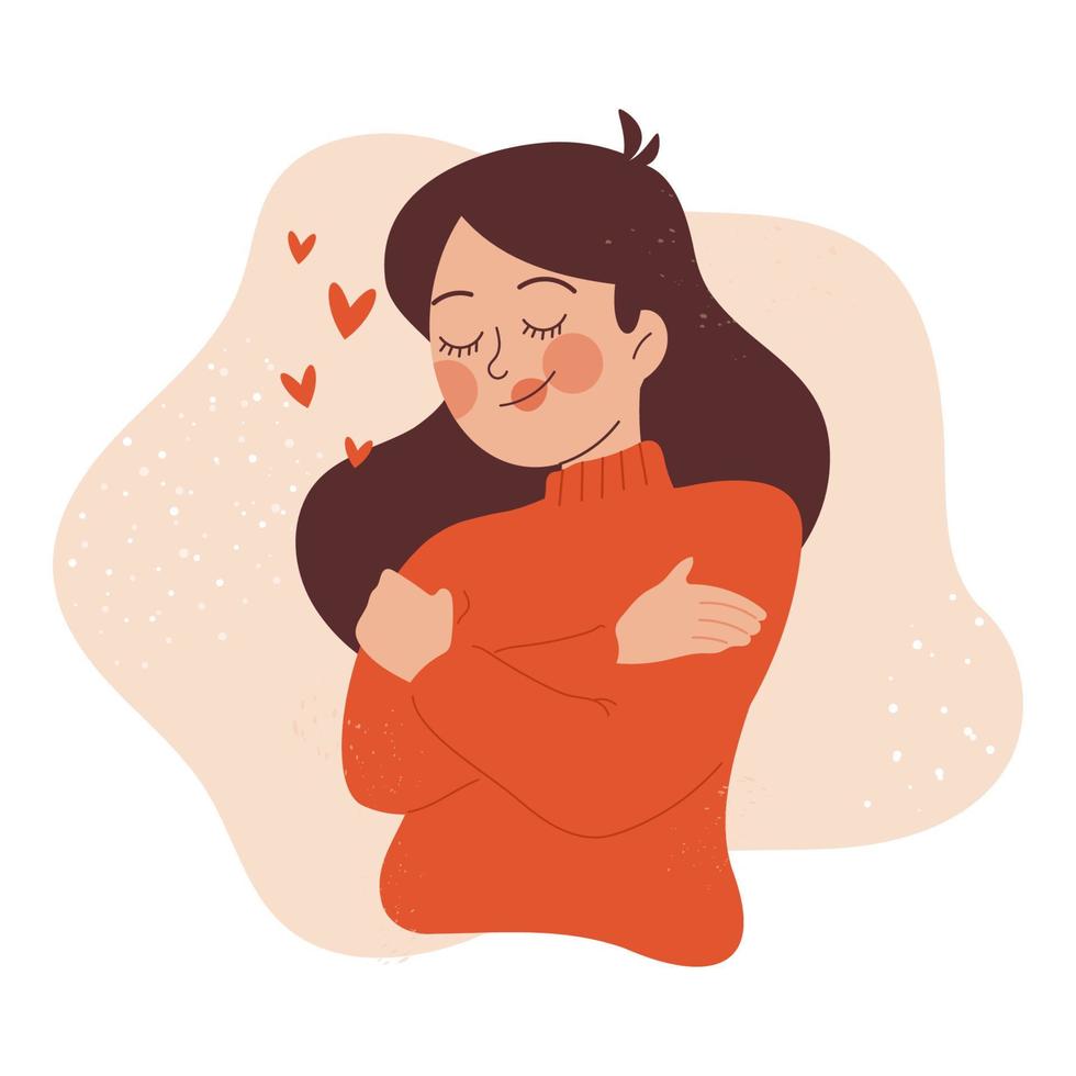 Woman hugging herself feeling love vector