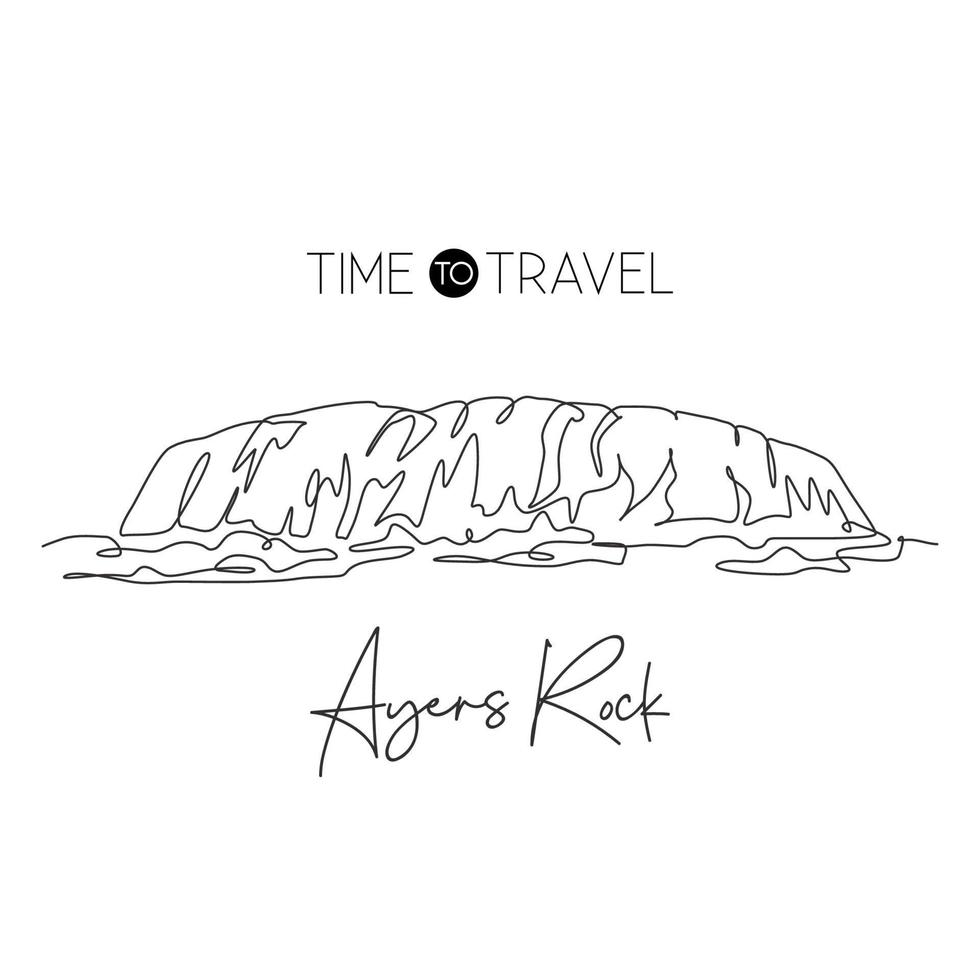 Single continuous line drawing Ayers Rock landmark. Most beautiful natural place in Uluru Australia. Digital postcard home decor wall art poster print. Modern one line draw design vector illustration