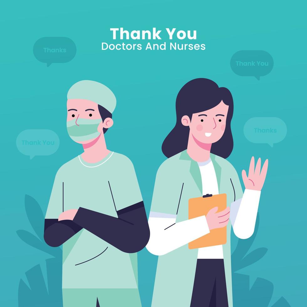 Thank you doctors and nurses. Thank you brave healthcare workers. Doctor is a hero. Medical personnel team for fighting the coronavirus. Eps10 vector illustration.