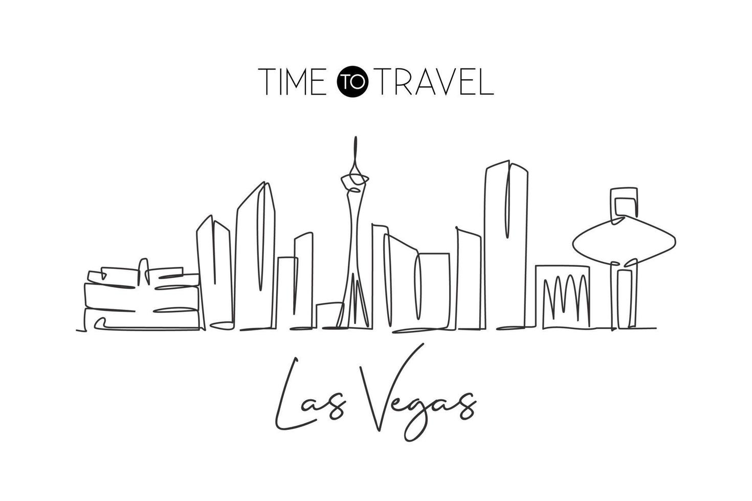 una sola línea dibujando el horizonte de la ciudad de las vegas, estados unidos. paisaje histórico. El mejor destino de vacaciones para la decoración de la pared del hogar. ilustración de vector de diseño de dibujo de línea continua de moda