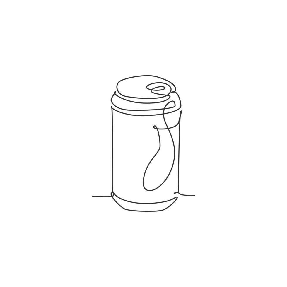 dibujo de una sola línea continua de refresco estilizado en la etiqueta del logotipo de la lata de aluminio. concepto de tienda de bebidas emblema. ilustración de vector de diseño de dibujo de una línea moderna para cafetería, tienda o servicio de entrega de alimentos