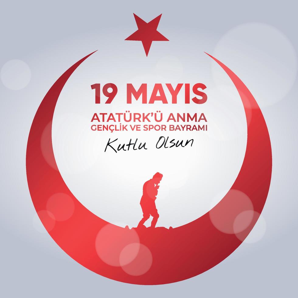 19 Mayis Ataturk'u Anma, Genclik ve Spor Bayrami. May 19 Commemoration of Ataturk, Youth and Sports Day. vector