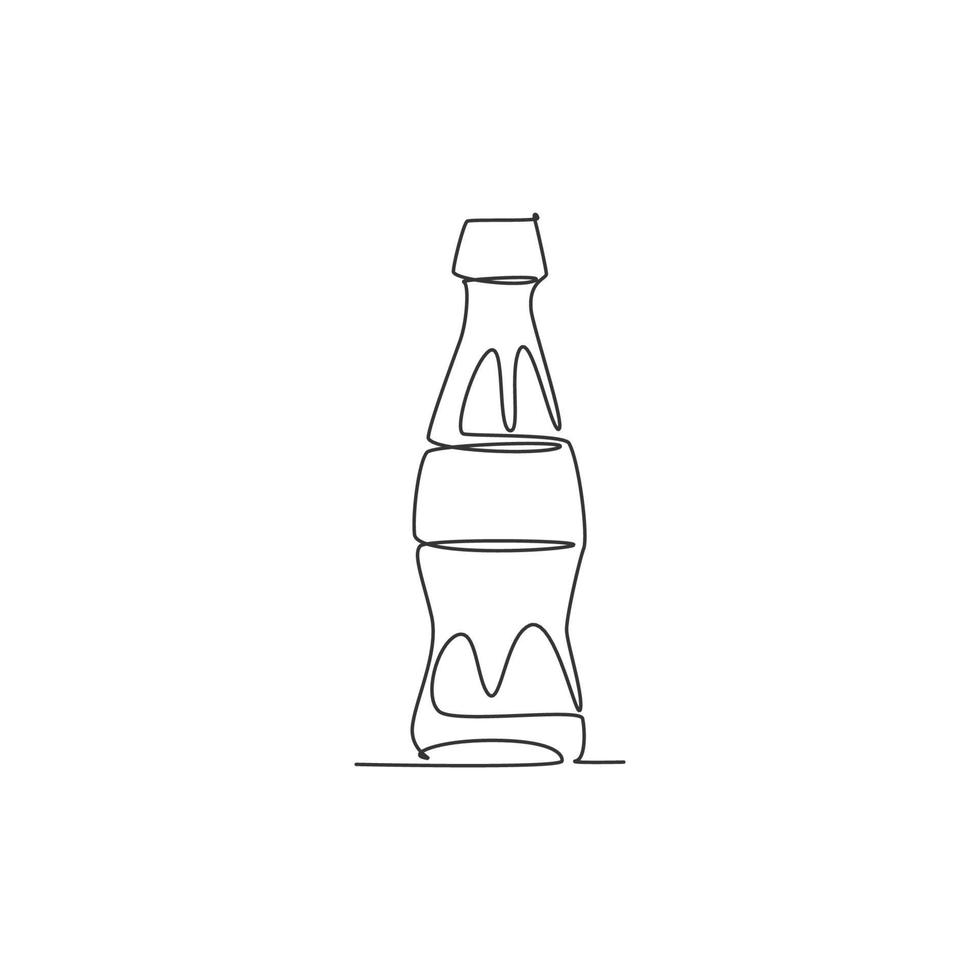 Single continuous line drawing of stylized soft drink on glass bottle logo label. Emblem drink store concept. Modern one line draw design vector illustration for cafe, shop or food delivery service