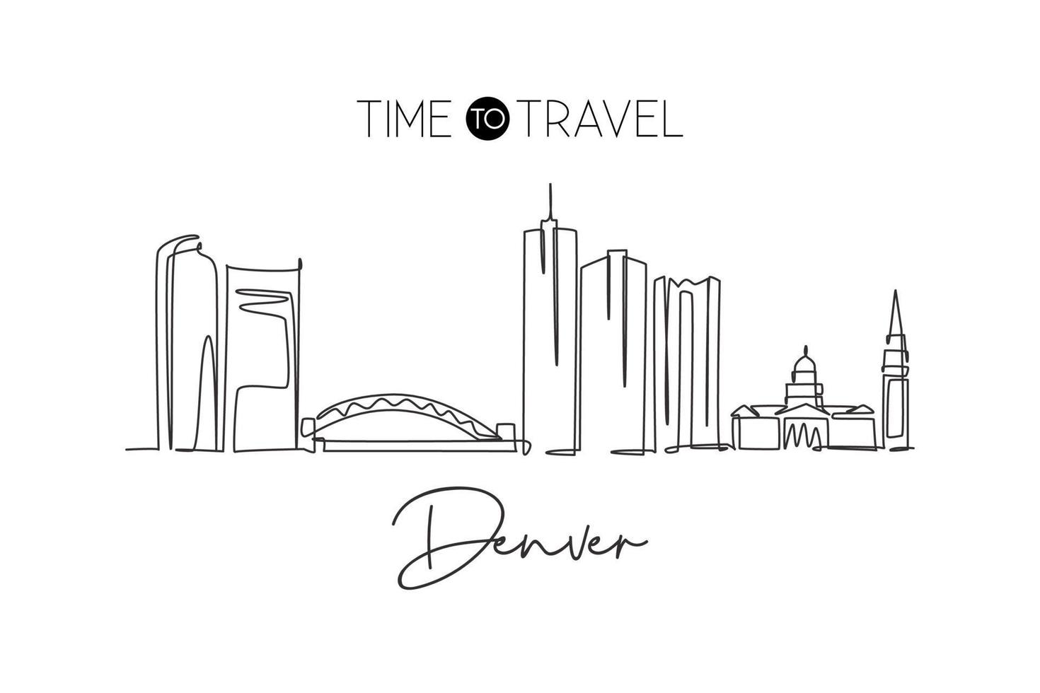 un dibujo de una sola línea del horizonte de la ciudad de denver, estados unidos. paisaje histórico de la ciudad en el mundo. mejor destino de vacaciones. ilustración de vector de diseño de dibujo de línea continua de moda de trazo editable