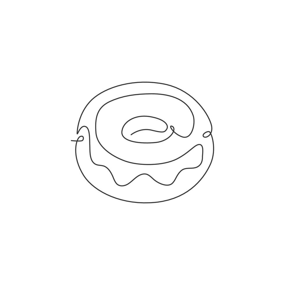 Single continuous line drawing of stylized donut store logo label. Emblem fast food doughnut restaurant concept. Modern one line draw design vector illustration for cafe, shop or food delivery service