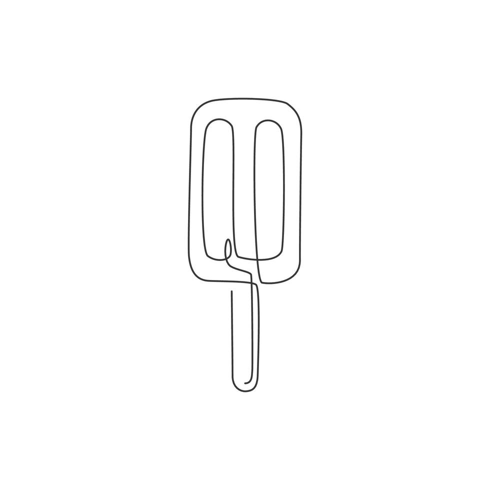 un dibujo de una sola línea de la ilustración gráfica vectorial del logotipo de la tienda de paletas dulces frescas. menú de cafetería con palitos de helado y concepto de placa de restaurante. diseño de dibujo de línea continua moderna logotipo de comida callejera vector