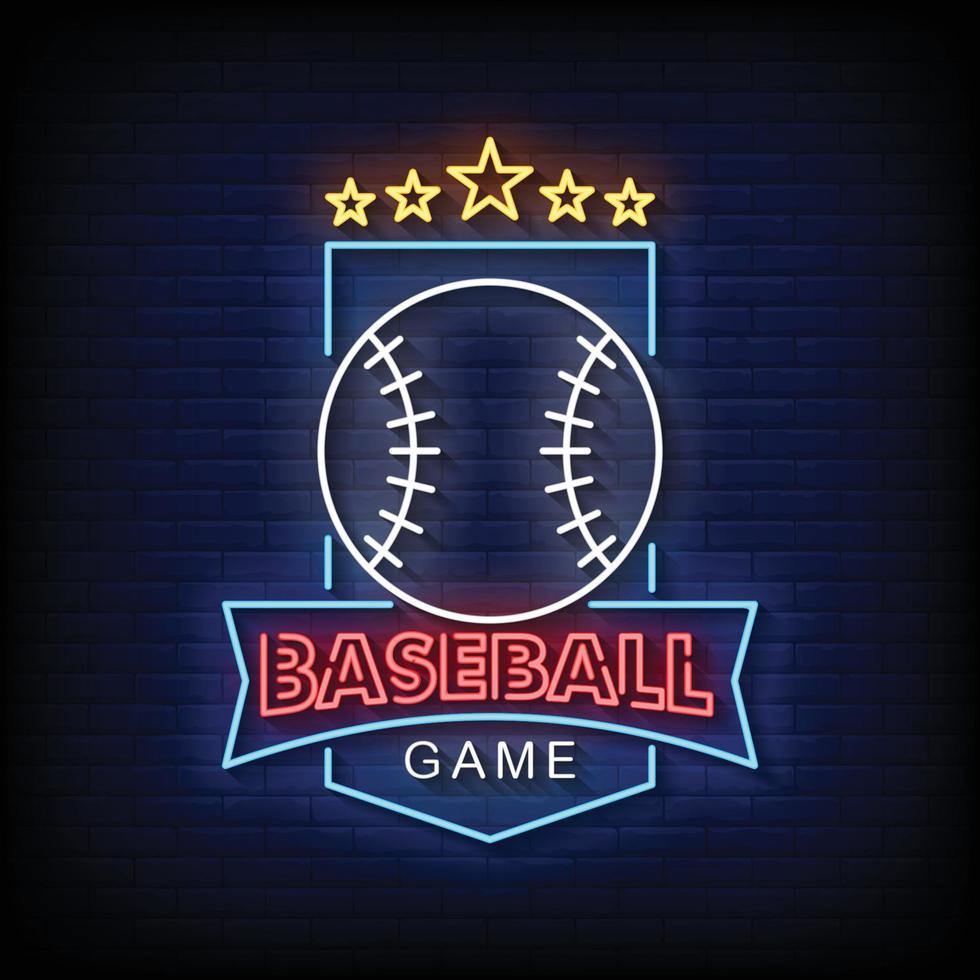 Baseball Game Neon Signs Style Text Vector