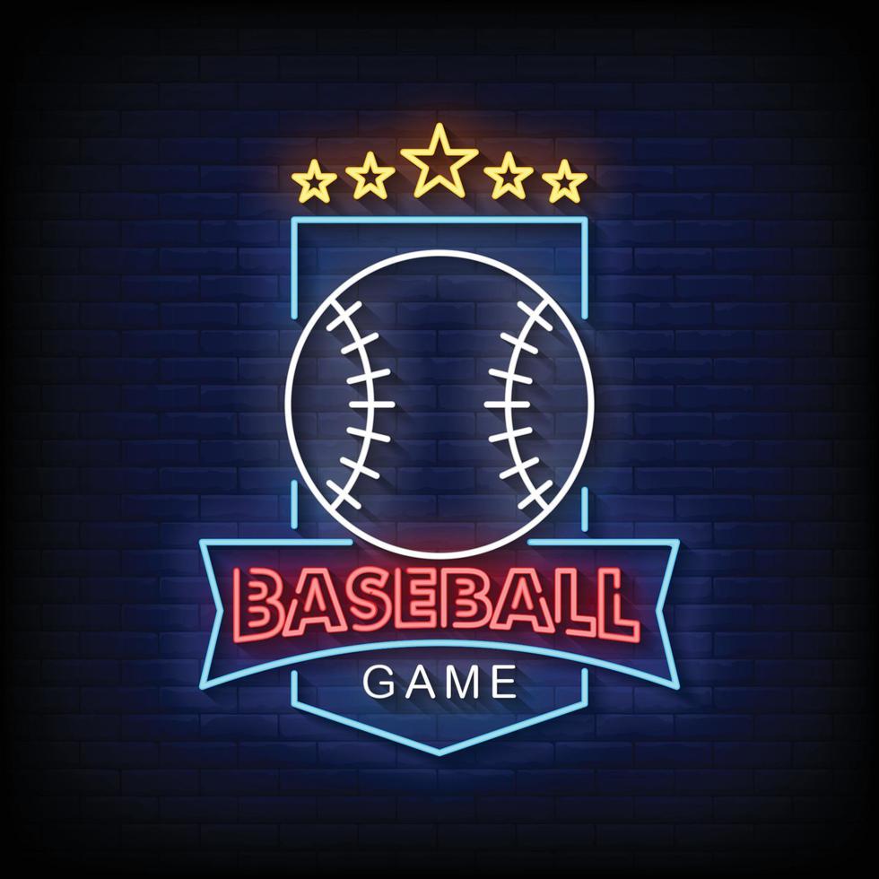 vector de texto de estilo de letreros de neón de juego de béisbol