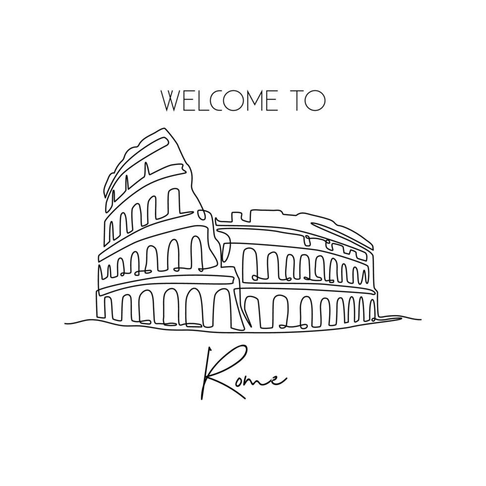 anfiteatro del coliseo de dibujo de una sola línea continua. lugar icónico  en roma, italia. concepto