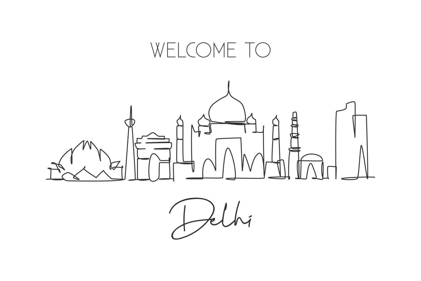 Outline delhi india city skyline with historic buildings isolated on white.  vector illustration. delhi cityscape with | CanStock