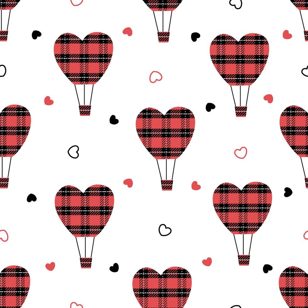 patrón de san valentín sin costuras fondo del día de amor globo de corazón a cuadros sobre fondo blanco utilizado para impresión, papel tapiz, decoración, ilustración vectorial vector