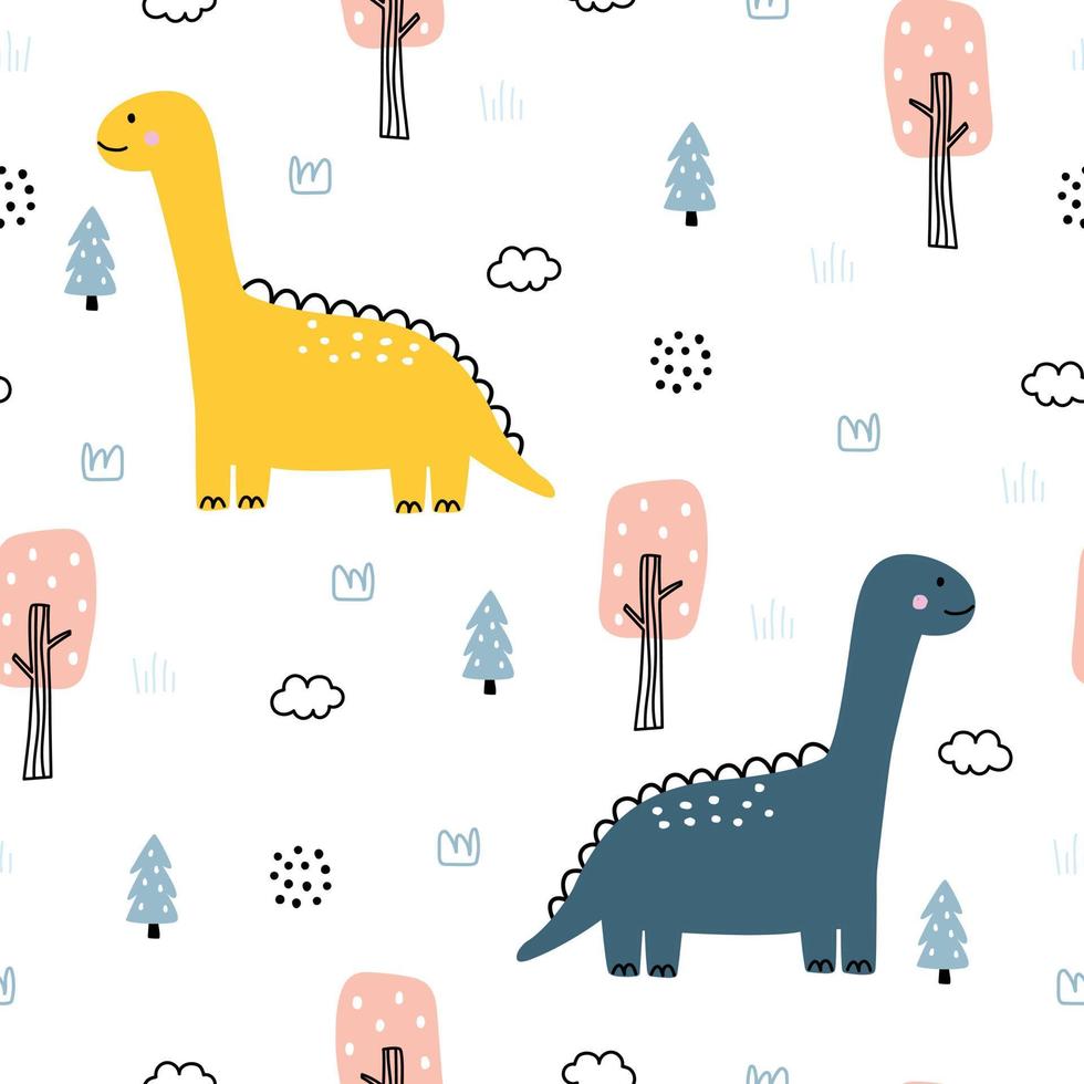 dinosaurios y árboles de patrones sin fisuras lindo diseño de fondo animal  de dibujos animados utilizado para impresión, papel pintado, tela, textil  5219163 Vector en Vecteezy