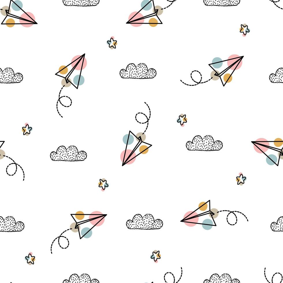 Seamless nursery pattern with folded paper airplanes Cute textures for baby bedding, fabrics, wallpaper, wrapping paper, textiles, t-shirt printing vector