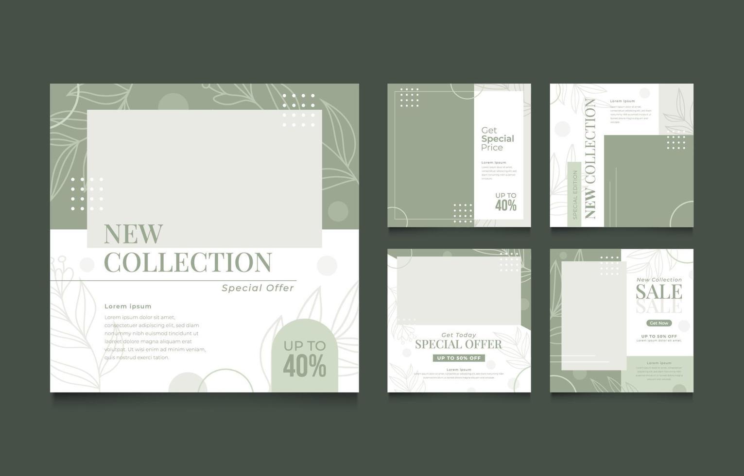 Set of Green Floral Social Media Template vector