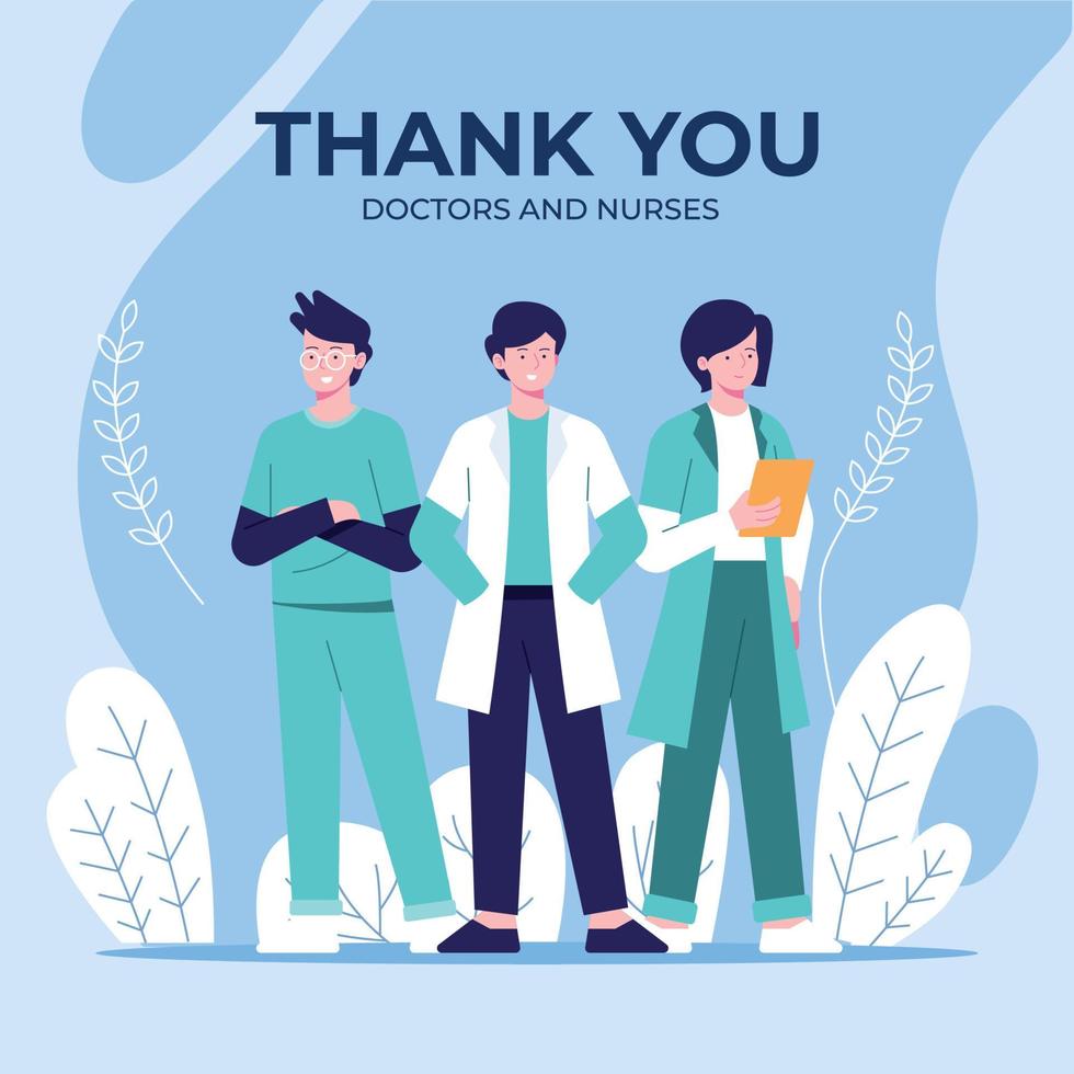 Thank you doctors and nurses. Thank you brave healthcare workers. Doctor is a hero. Medical personnel team for fighting the coronavirus. Eps10 vector illustration.