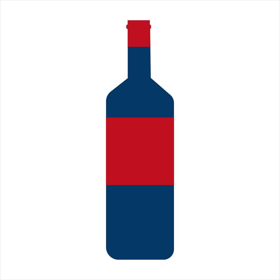 Navy blue wine bottle with red label illustration on a white background vector