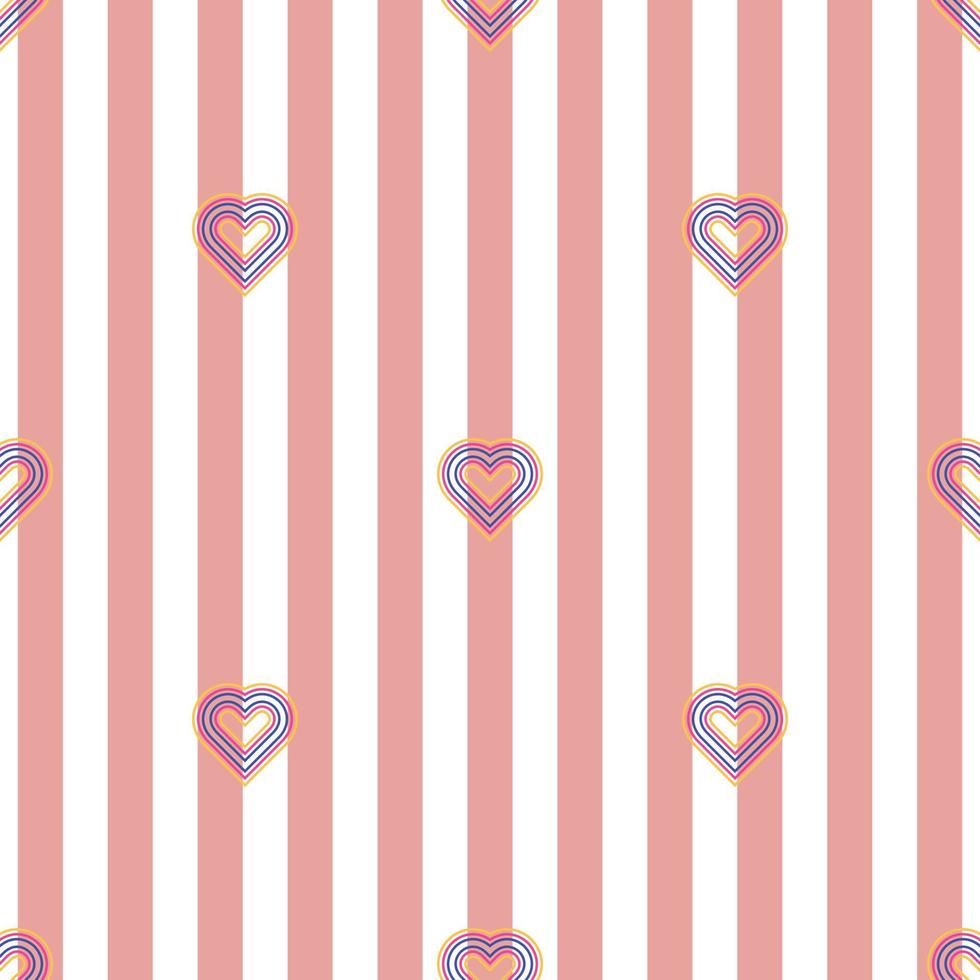 seamless multicolour heart shape  from line art pattern on stripe background , kids pattern vector