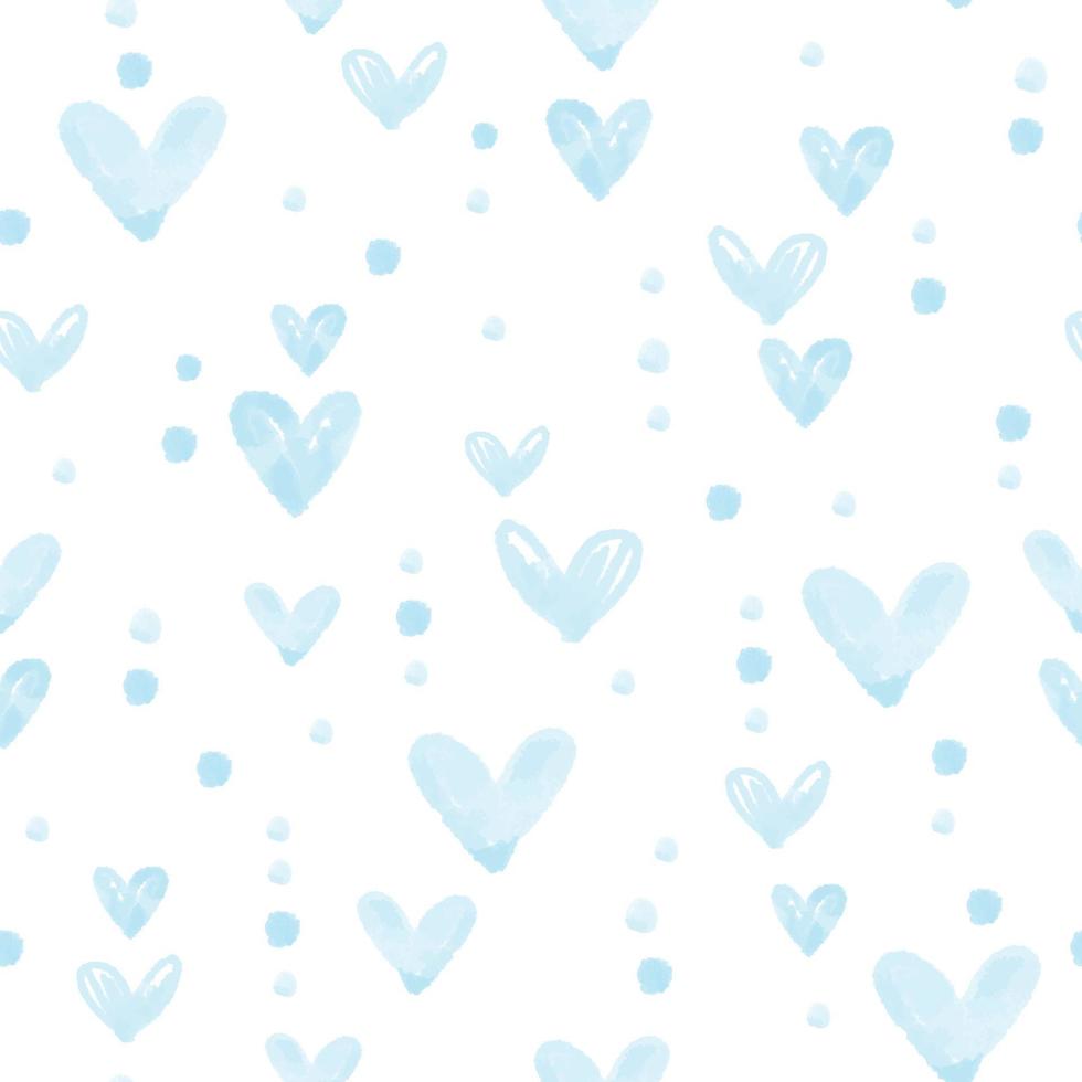 seamless blue hand draw heart and dot pattern on white background  , kids pattern vector