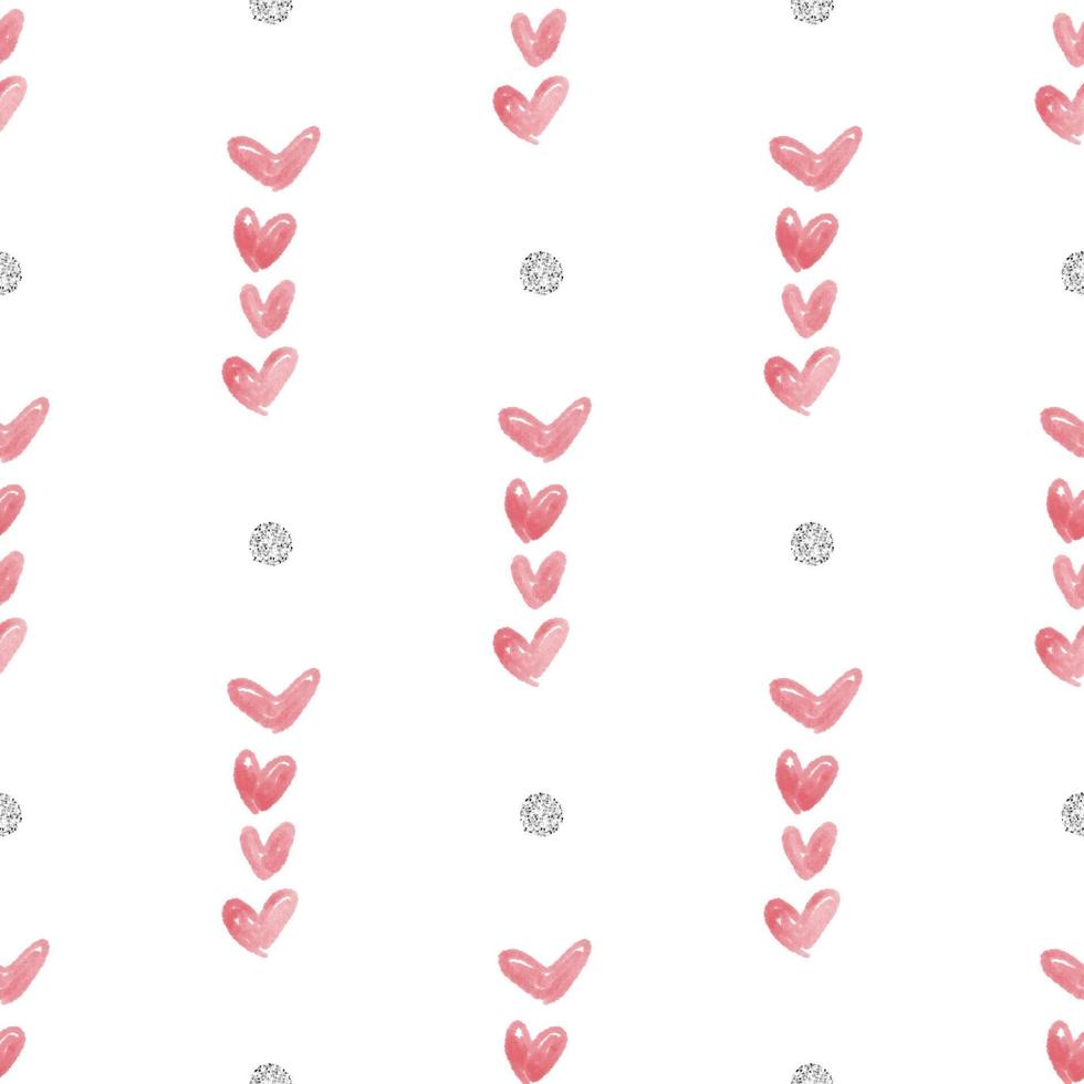 seamless simple red hand draw line heart with silver dot glitter pattern background  , kids pattern vector