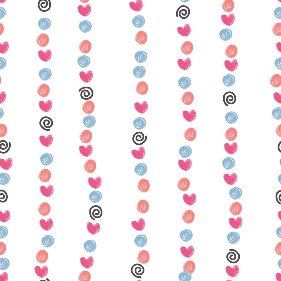seamless stripe pattern background with cute heart and dot chalk colour , kids pattern vector