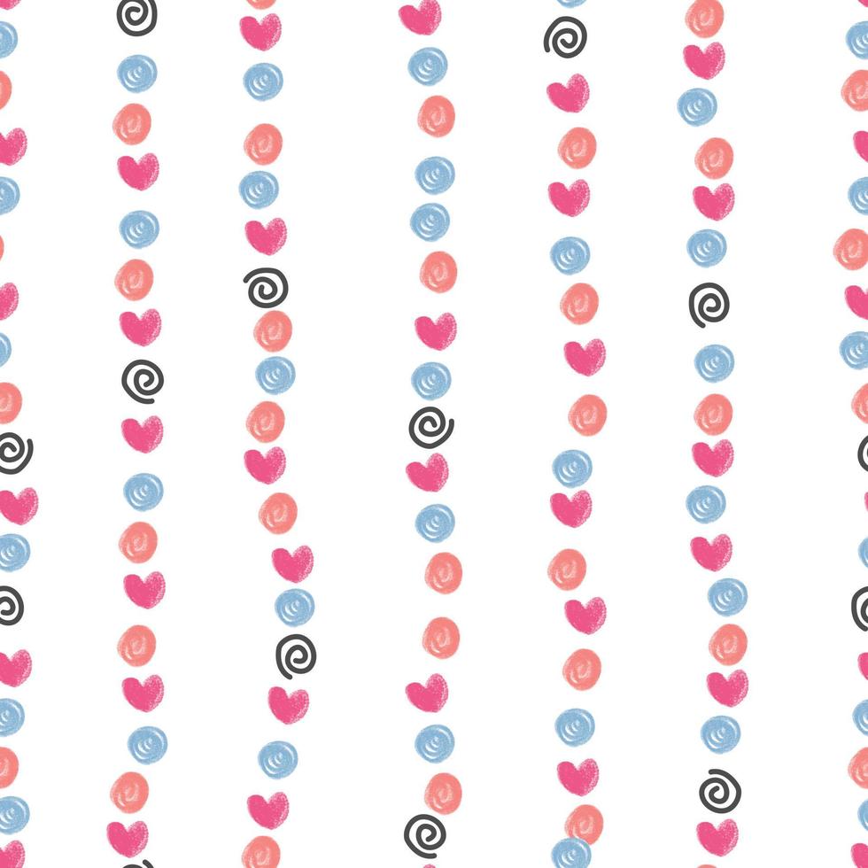 seamless stripe pattern background with cute heart and dot chalk colour , kids pattern vector