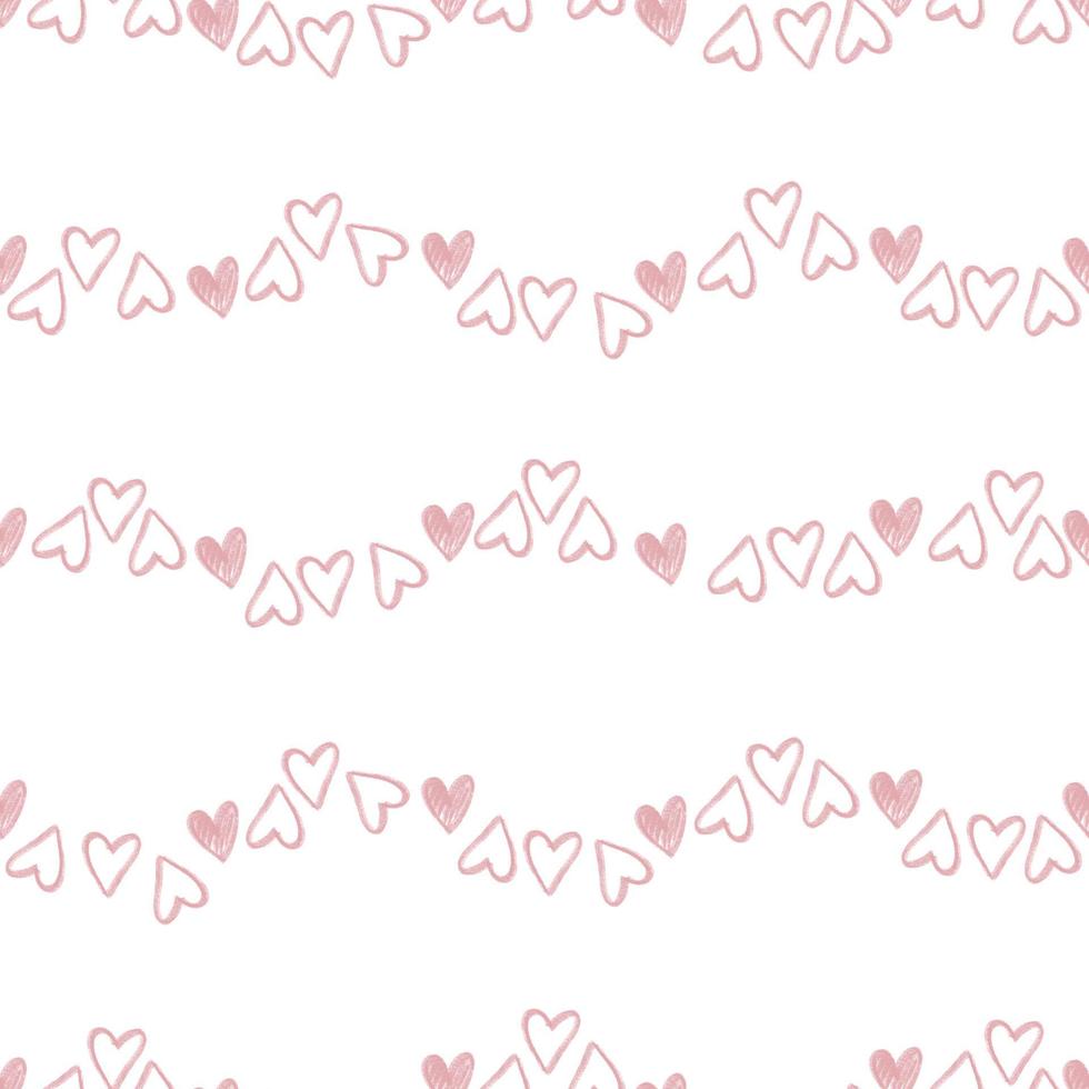 seamless pink hand draw heart from chalk paint colour pattern background , kids pattern vector
