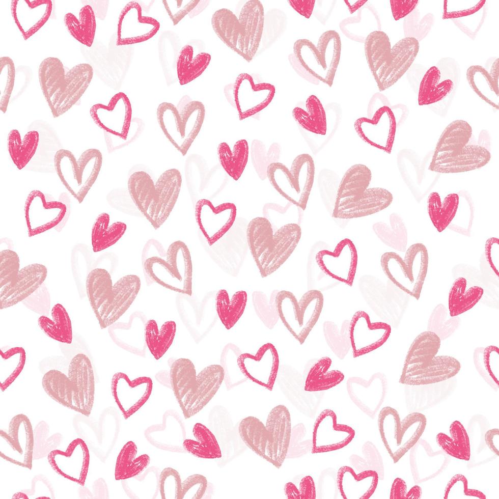 seamless doodle pattern background with heart stamp from chalk colour , kids pattern vector
